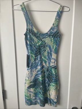 Marciano Blue and Green Abstract Knit Tank Dress